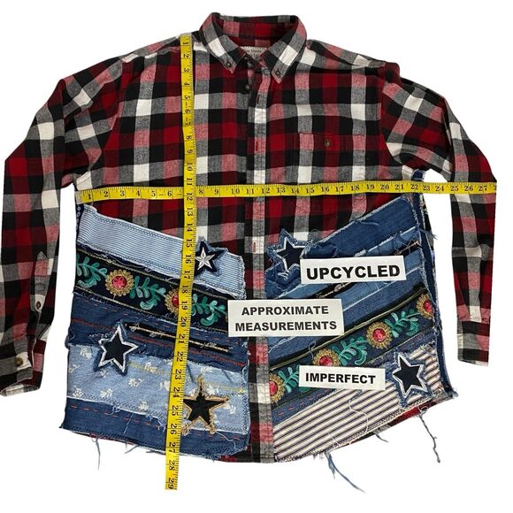 Upcycled Flannel Shirt Shacket Womens XL Betty Boop Grunge Patchwork Folk Art - Picture 2 of 16